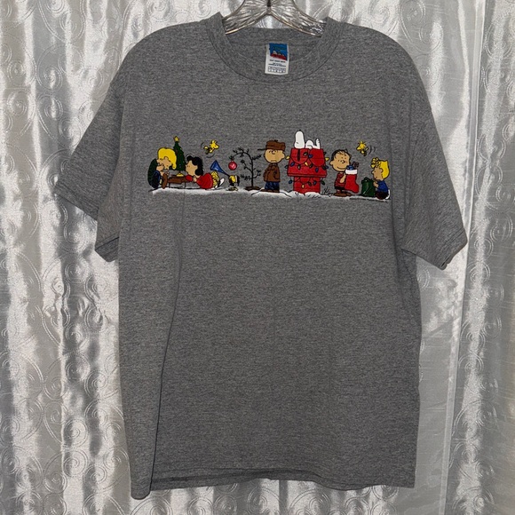 Peanuts Tops - Peanuts by Schultz Gray Holiday Graphic Tee Adult Size Large 🔥 BL2